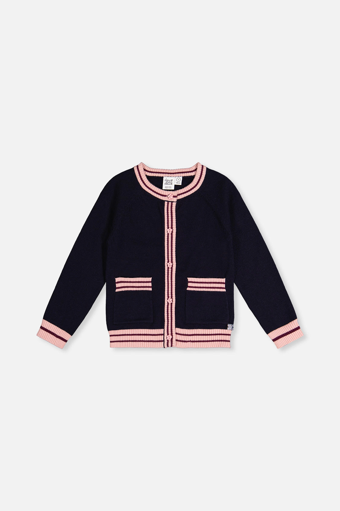 Deux par Girls Striped Trim Button-Front Knitted Cardigan