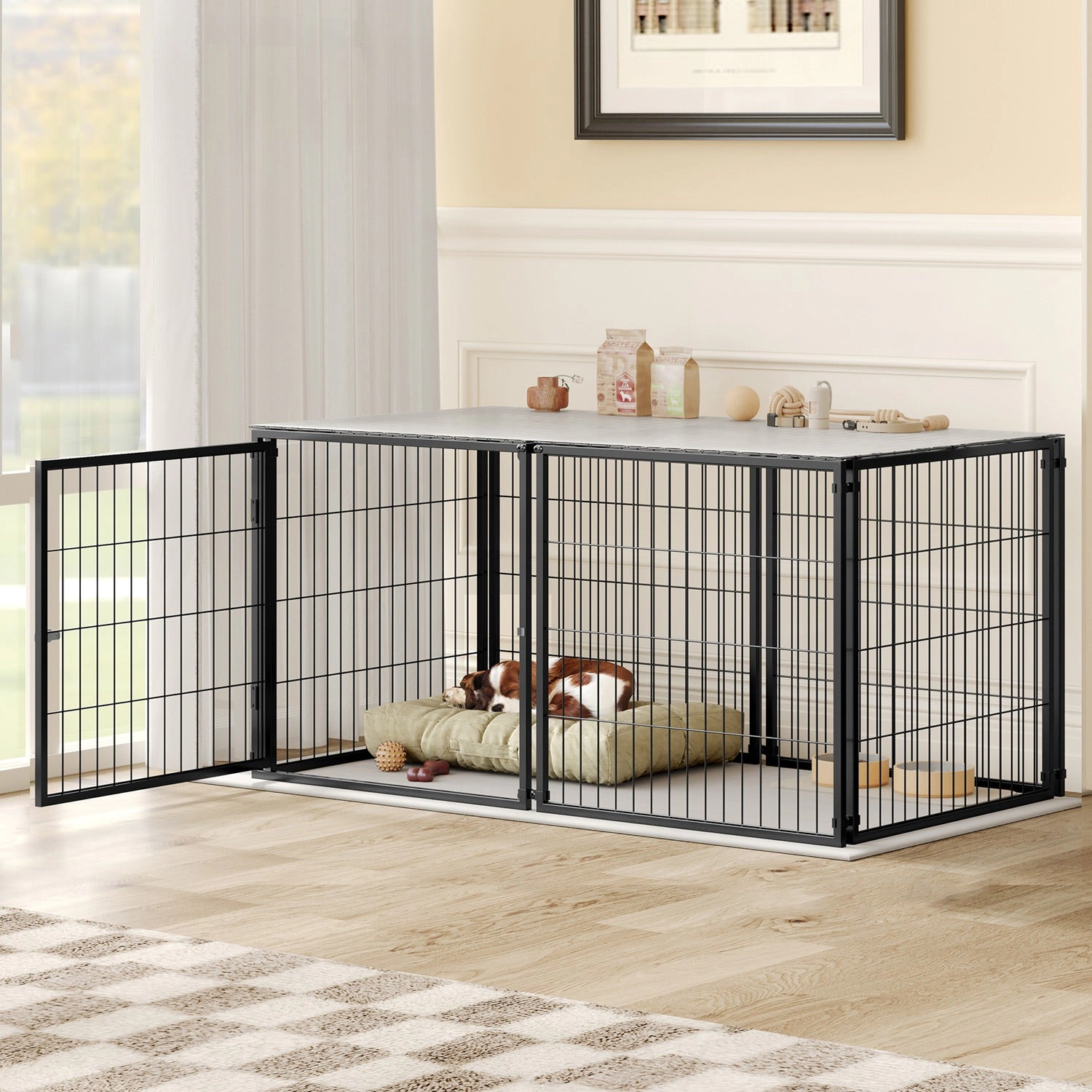GBruno 48 In Heavy Duty Metal Dog Kennel With PVC Top