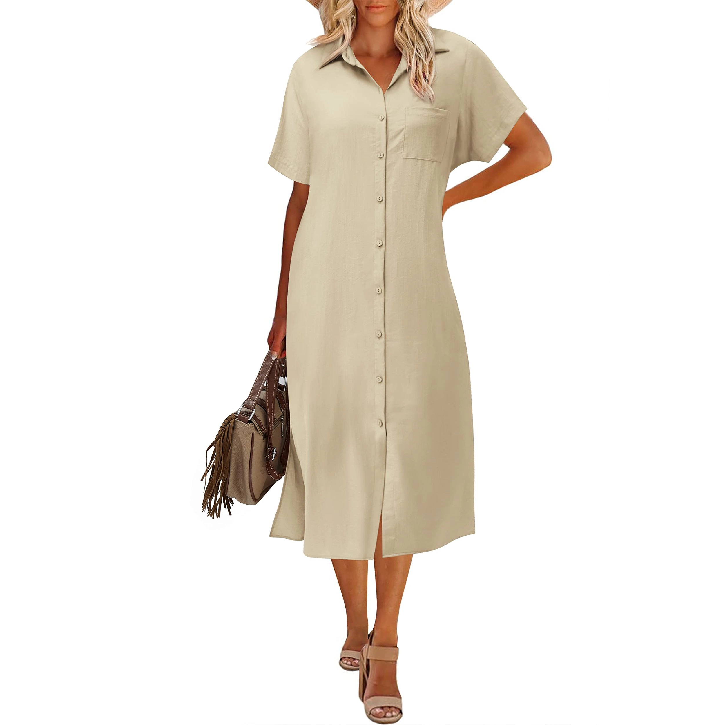 Zeagoo Women's Collared Short Sleeve Shirt Dress