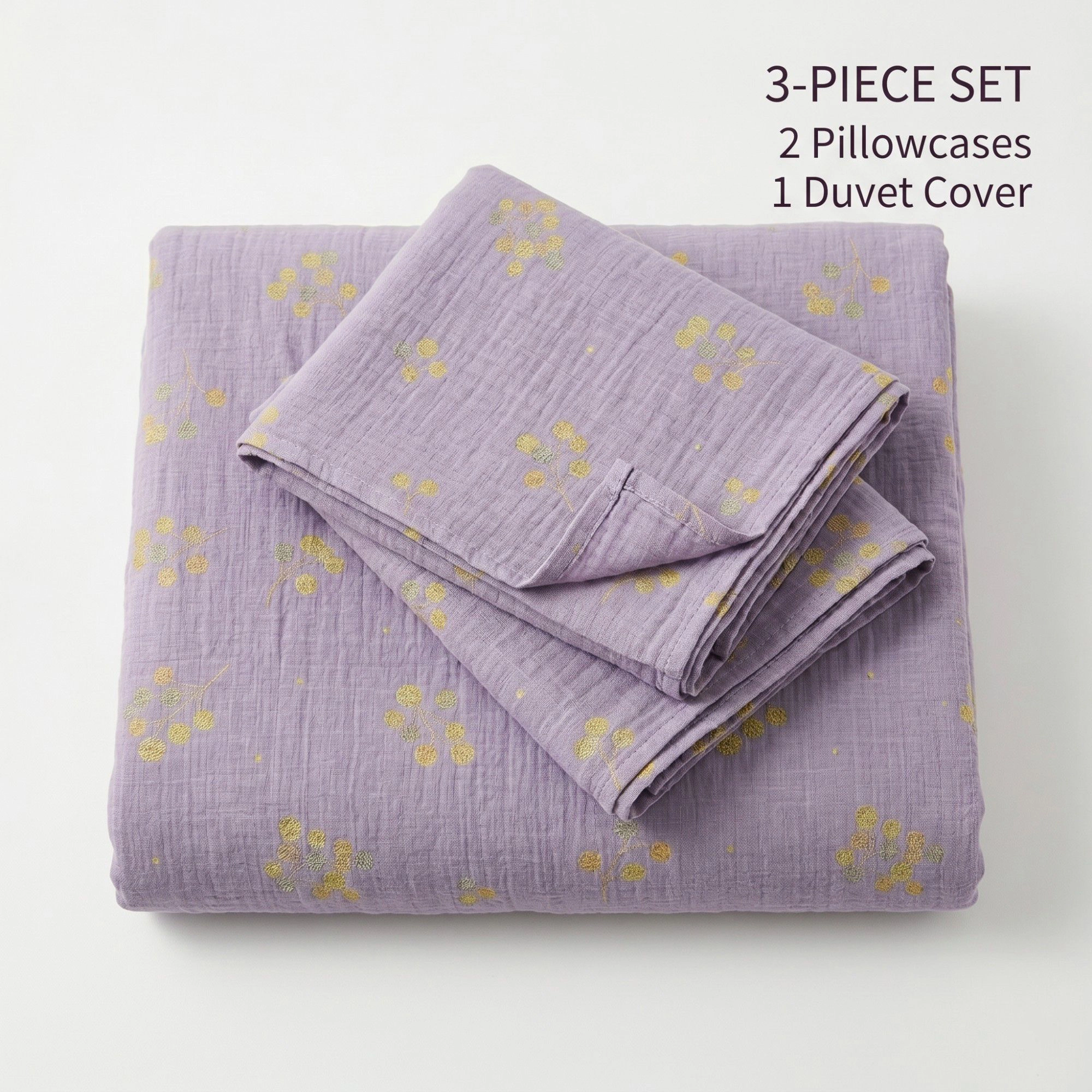 Alilang Unisex 3-Piece Cotton Bedding Set with Duvet Cover and Pillowcases Soft Washed Fabric Botanical Print Design