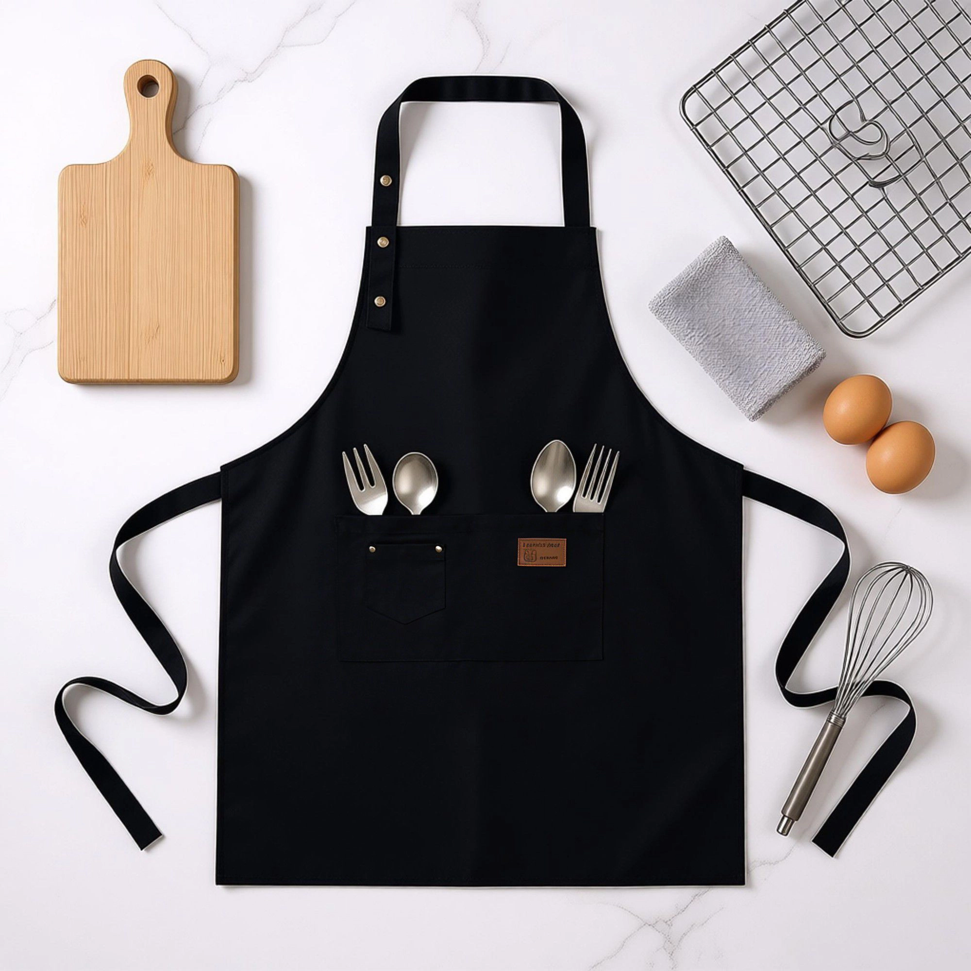 Alilang Unisex Kitchen Apron Cotton Blend Adjustable Neck with Pocket for Cooking Baking Crafting