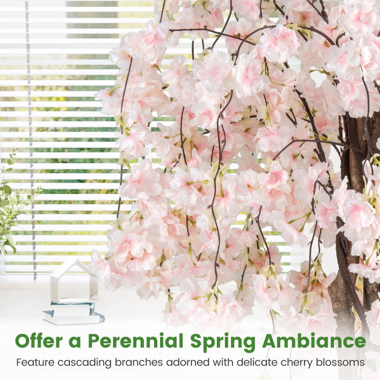 SUGIFT 5.5-ft Artificial Cherry Blossom Tree with Pink/White Flowers 65-in Tall with Cement-Filled Pot 1-Pack Pink/White