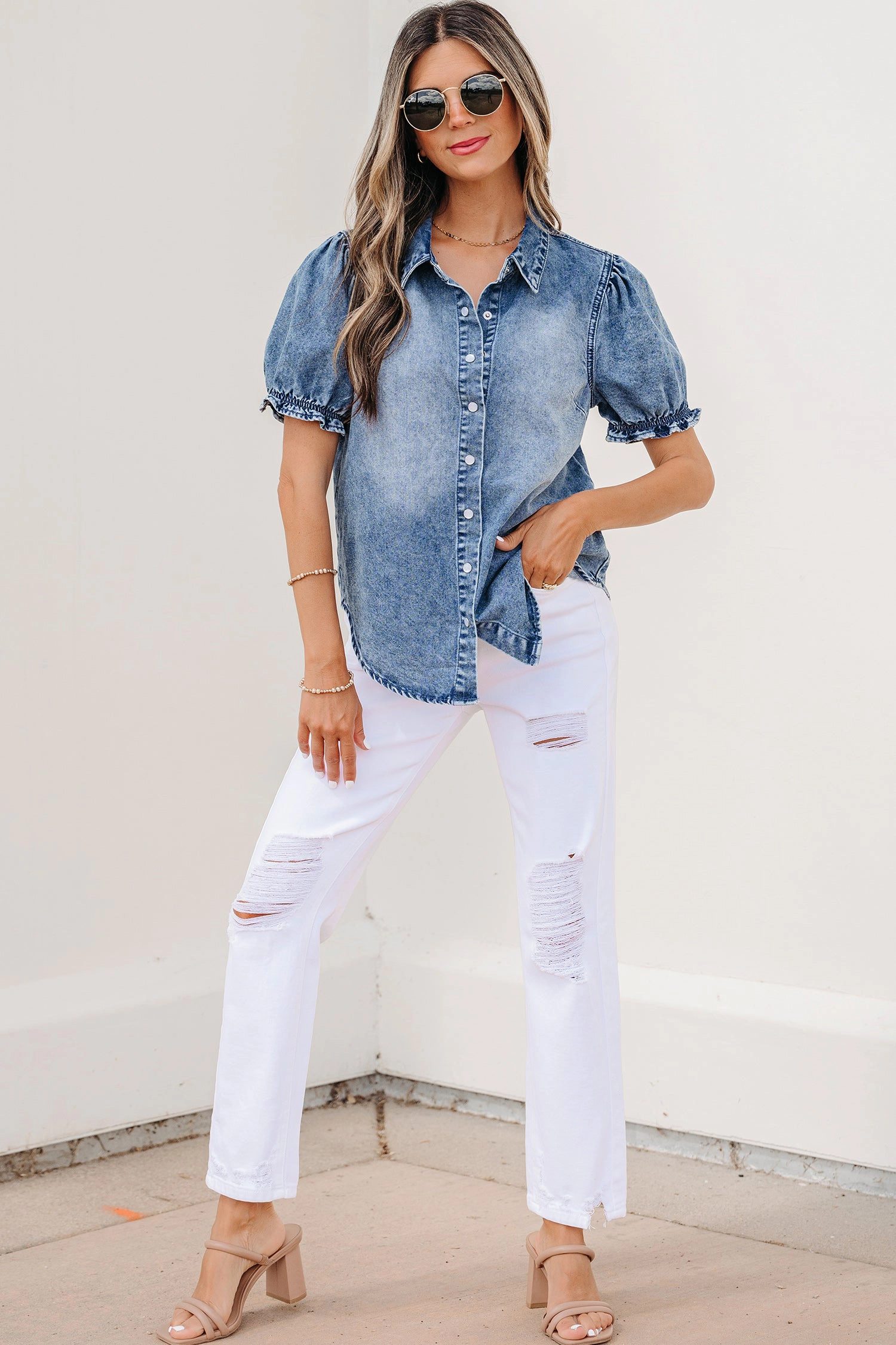 Threaded Pear Womens Ariana Short Sleeve Snap Shirt