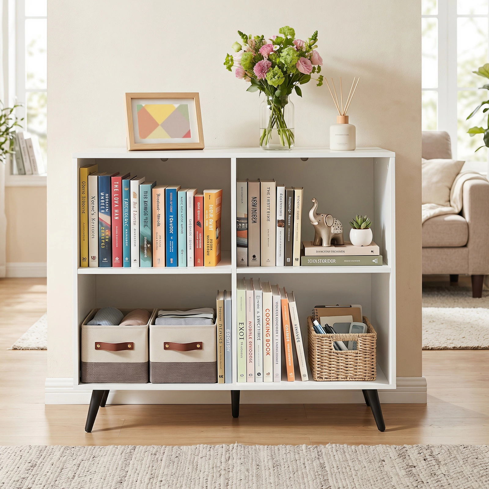 SUGIFT White 5 Metal Legs for Home 4-Cube Wooden Bookshelf