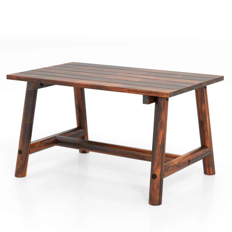 Hivvago Solid Wood Patio Table With Slatted Tabletop For Garden Lawn Porch Balcony Poolside Living Room-Brown