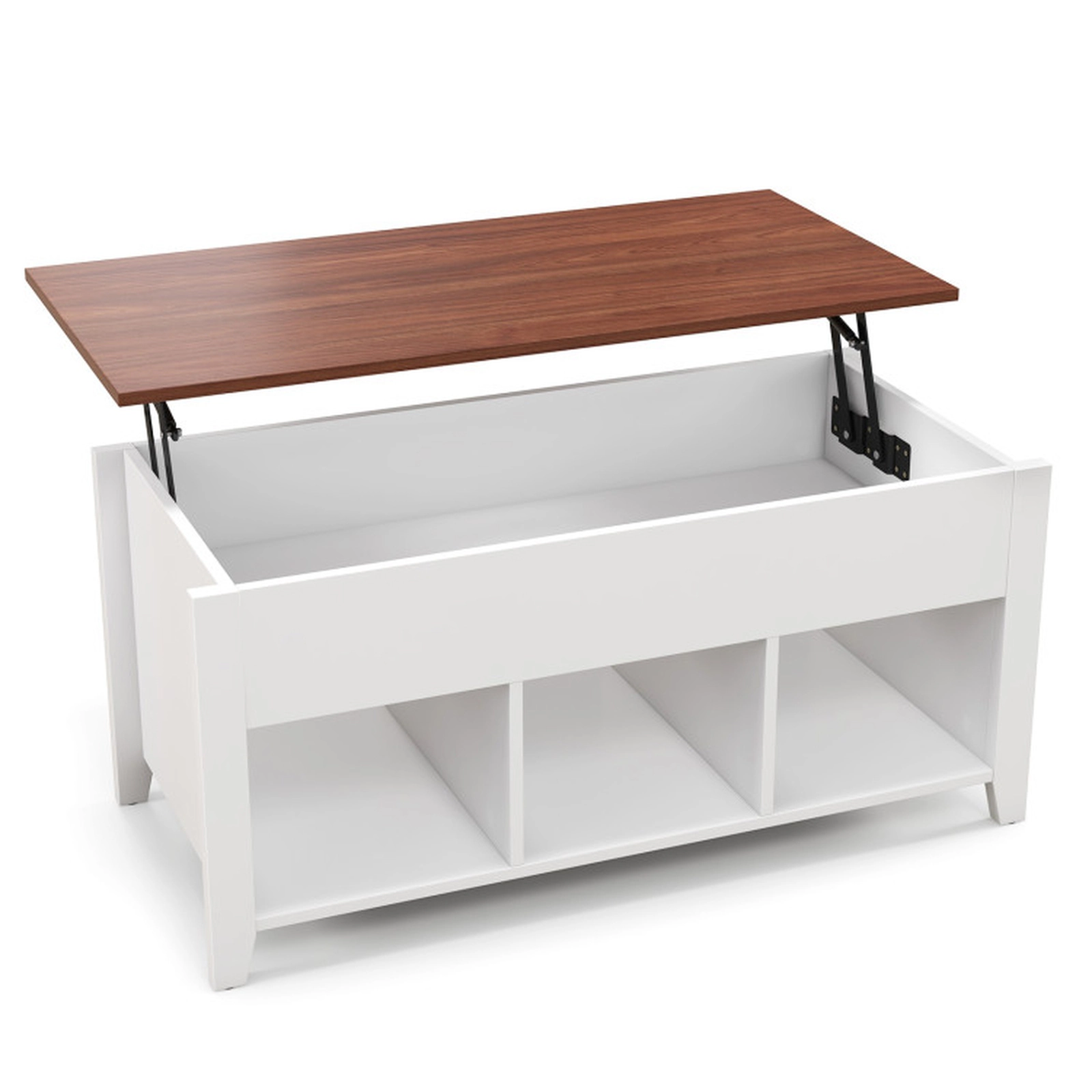 SUGIFT Lift Top Hidden Storage Compartment 3 Open Shelves Coffee Table 41-in x 19.5-in 19-in to 24.5-in Tall White