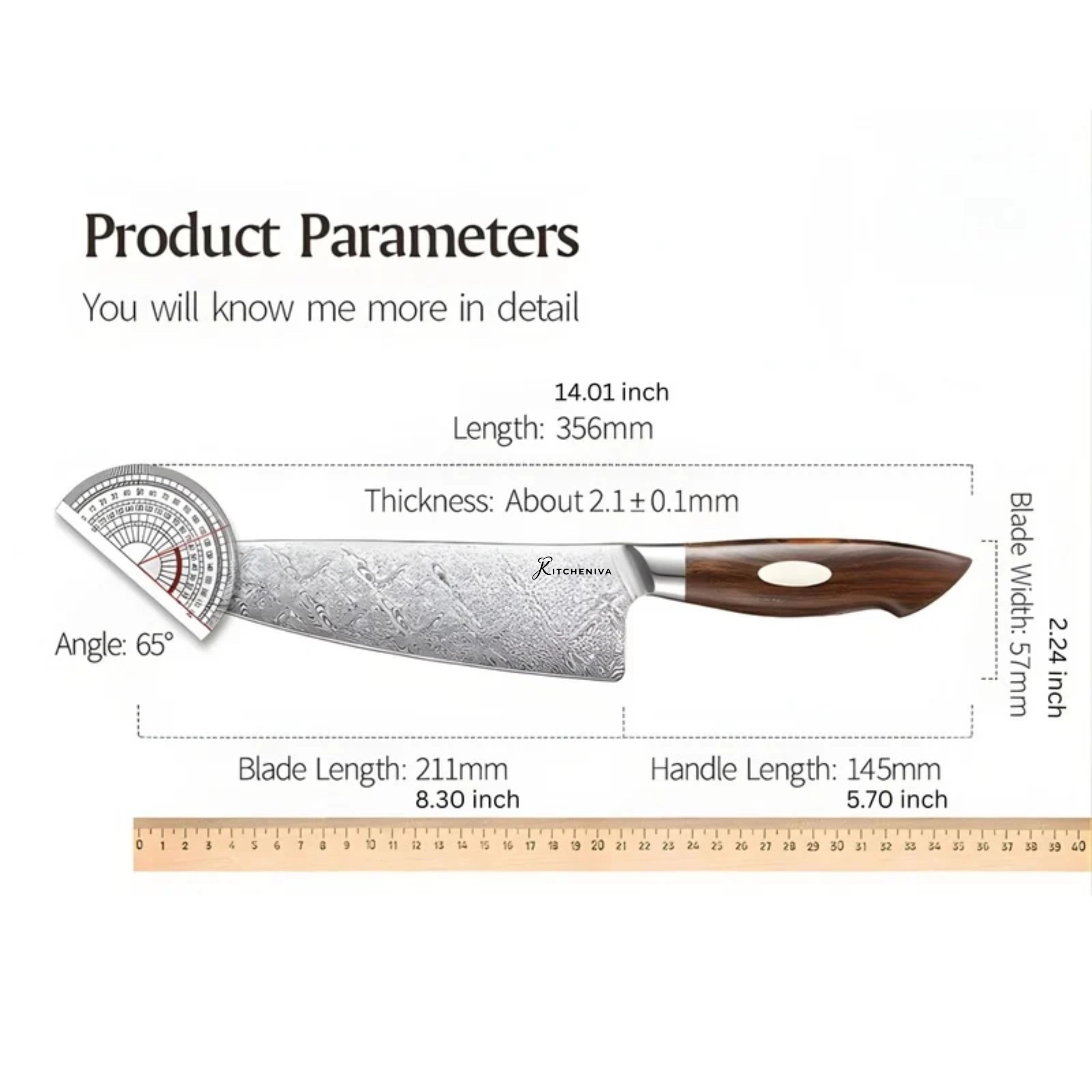 Kitcheniva 8-Inch Dual Core Damascus Steel Chefs Knife With Iron Wood Handle