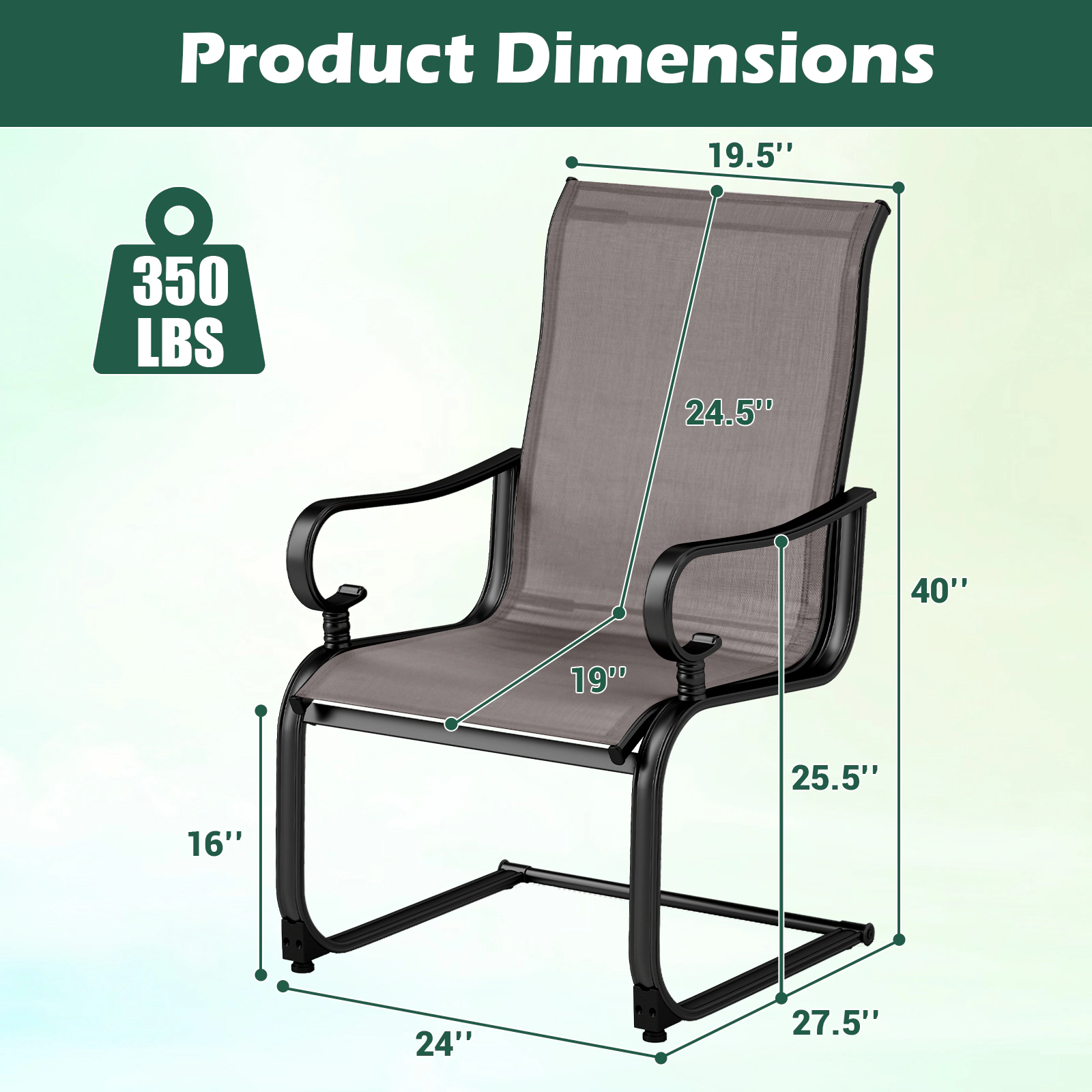 SUGIFT Set of 2 Rocking Patio Chairs with Breathable Quick-drying Fabric 350-lb Capacity Brown Black Gray