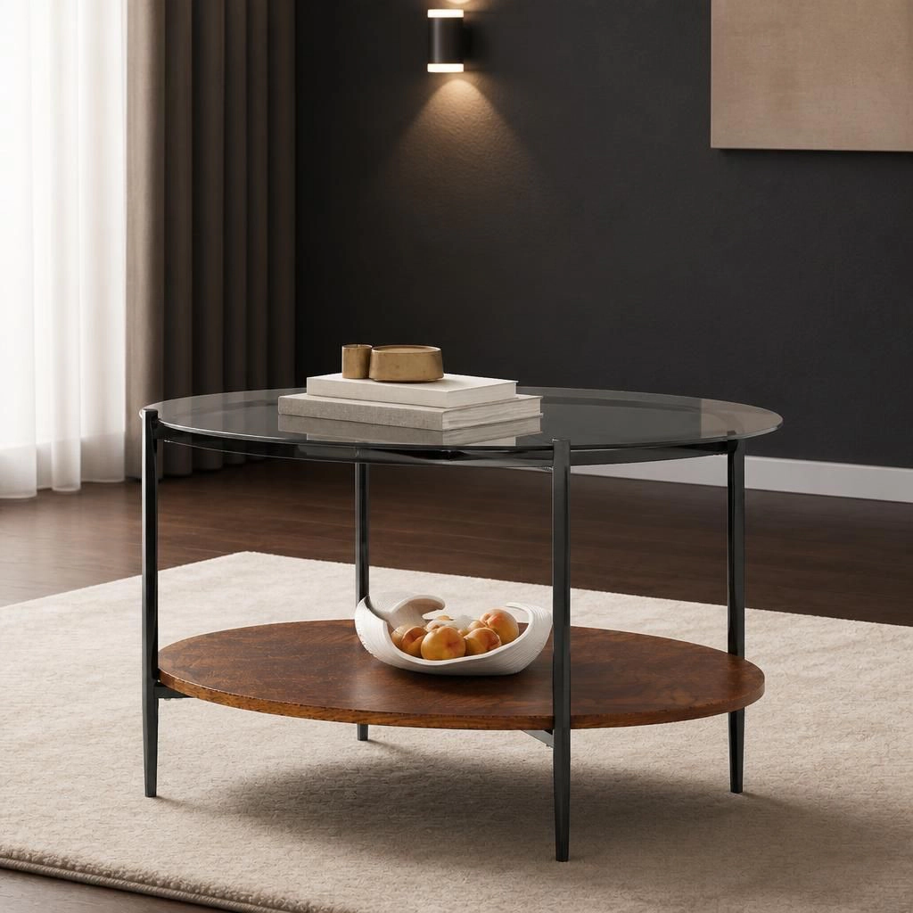 GOODSILO Round Low Profile Coffee Table Functional Center