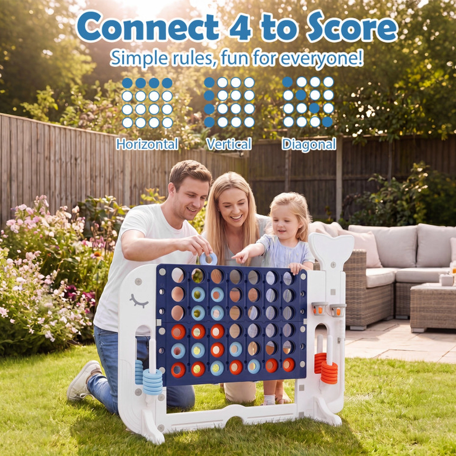 SUGIFT 55-in 4-in-1 Giant 4-to-Score HDPE Game Set with Ring Toss Basketball Golf and 2 Cup Holders Navy