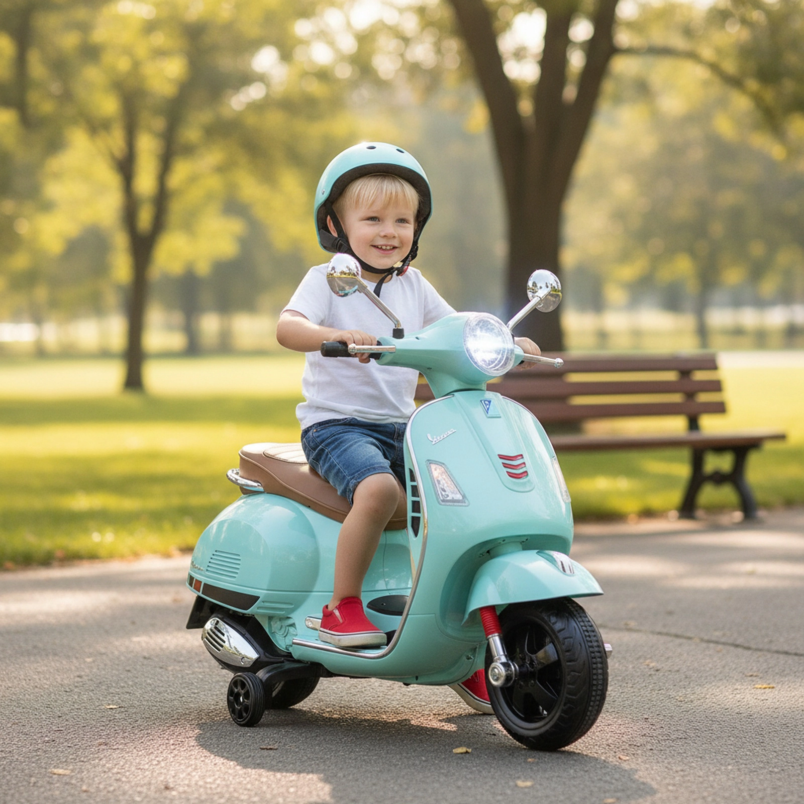 12V Kids Electric Motorcycle Removable Training Wheels One-Button Start LED Headlights Ages 3-6 Green Motorbike