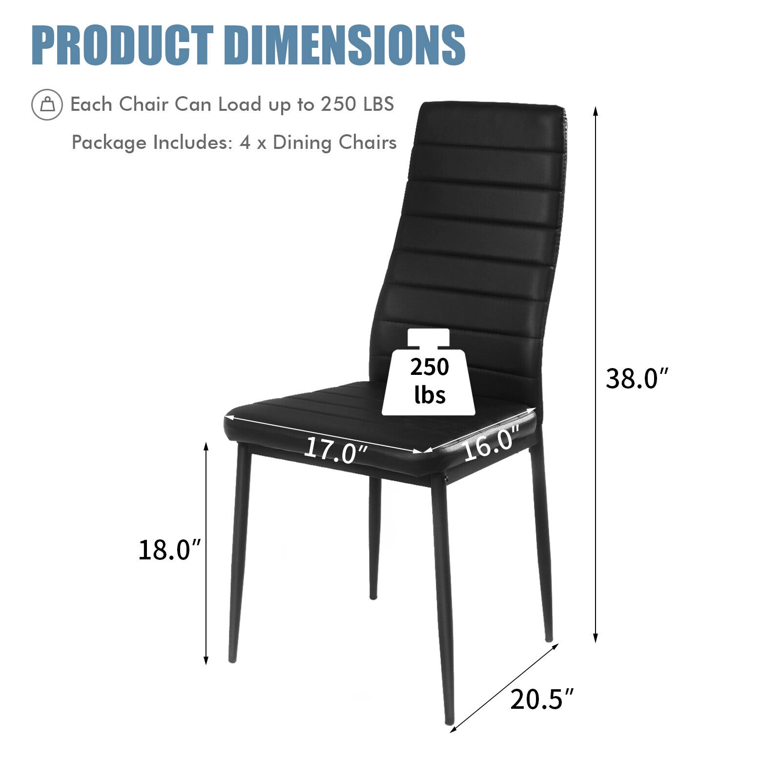 LJG 4 Pieces Modern Leather Dining Chairs Set with Metal Frame
