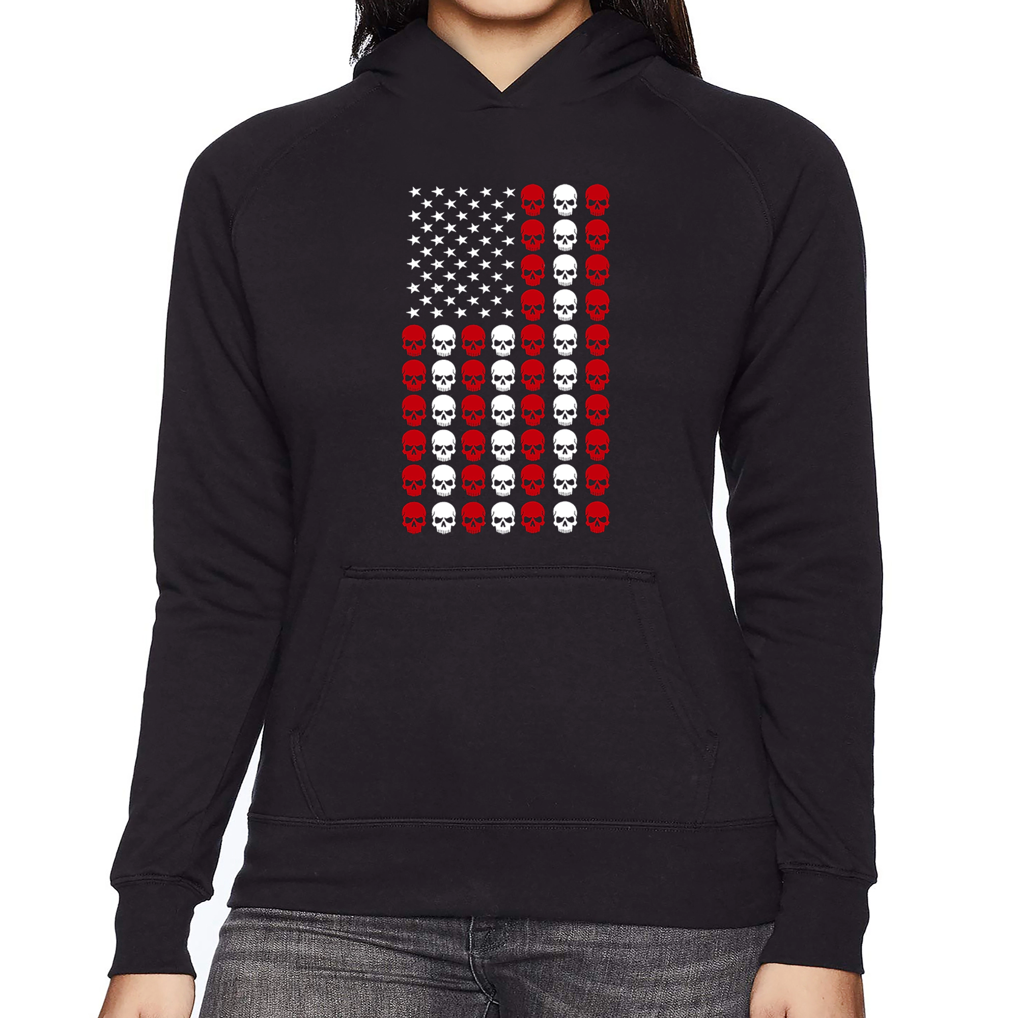 LA Pop Art Skull Flag - Women's Word Hooded Sweatshirt