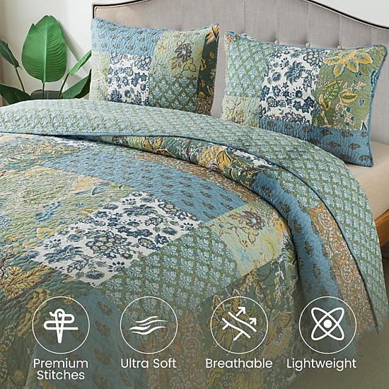 Ton Patchwork Bedspread 3-piece Bedding Quilt Set With Realed ...