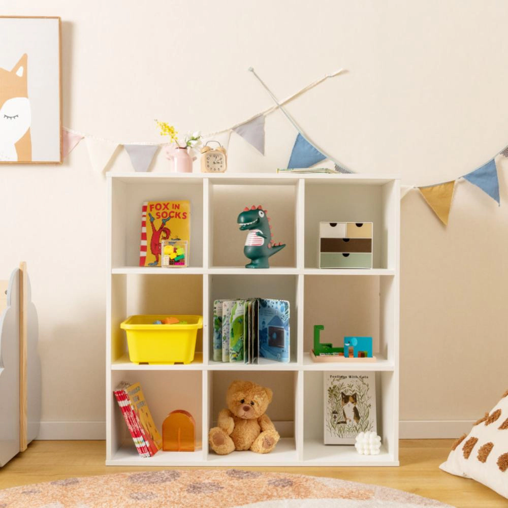Hivvago Wooden Kids Bookcase with Storage Cubbies and Anti-toppling Devices-White
