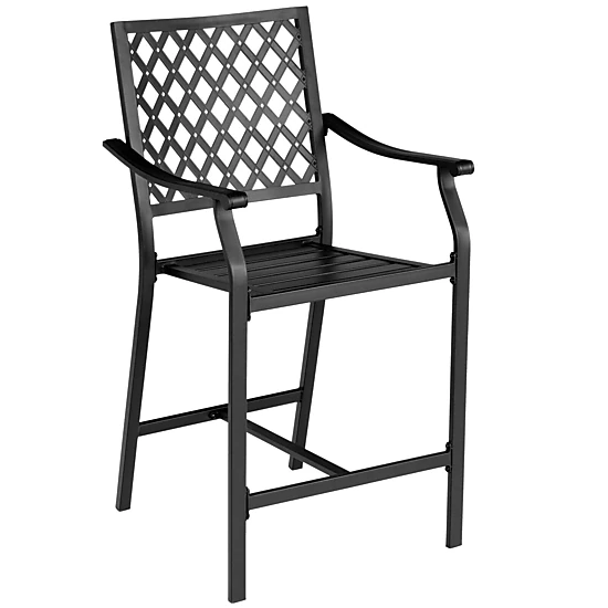 LJG 2 Pieces Patio Bar Stool with Height Cushion and Armrest
