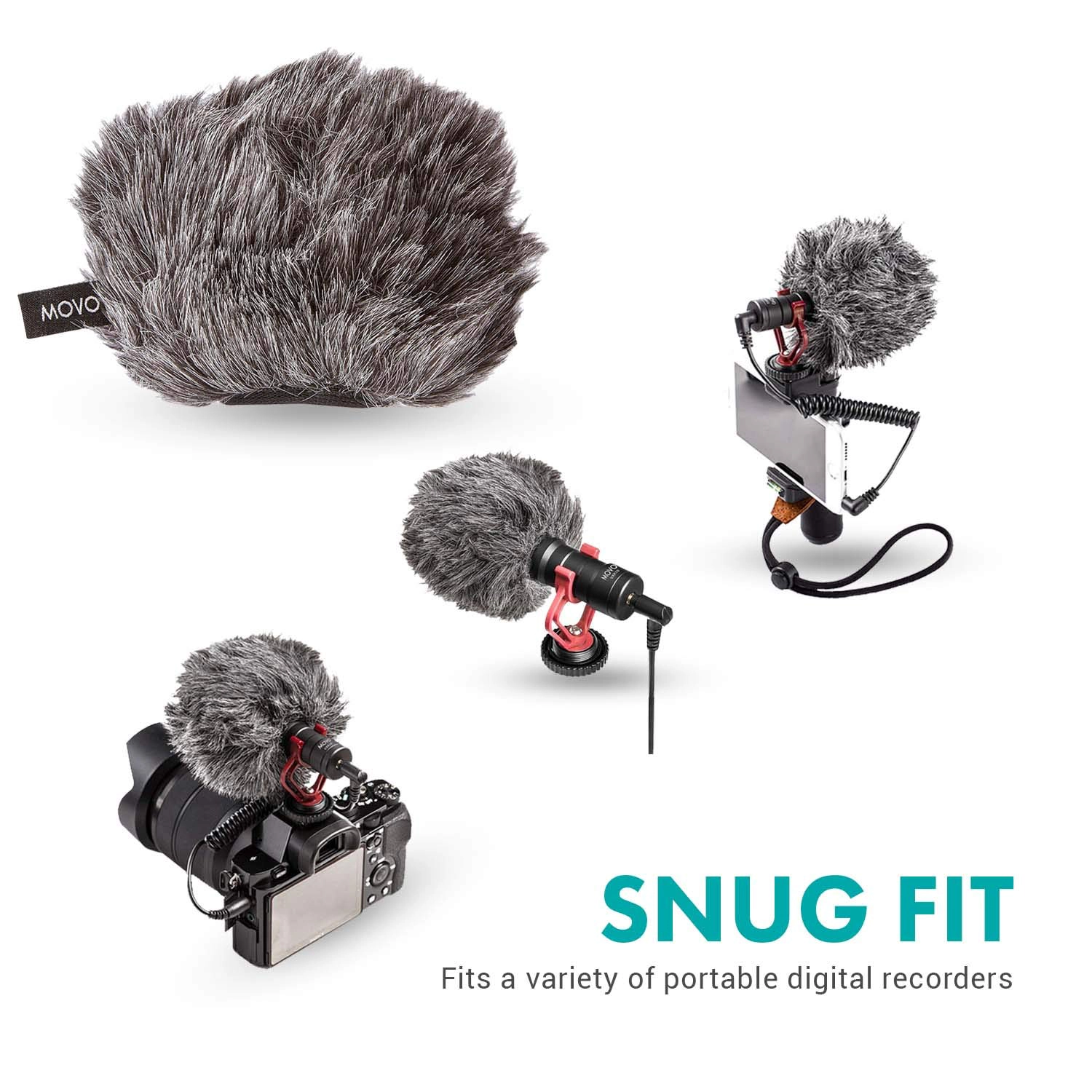 Movo WS-G9 Furry Outdoor Microphone Windscreen Muff, Dark Gray