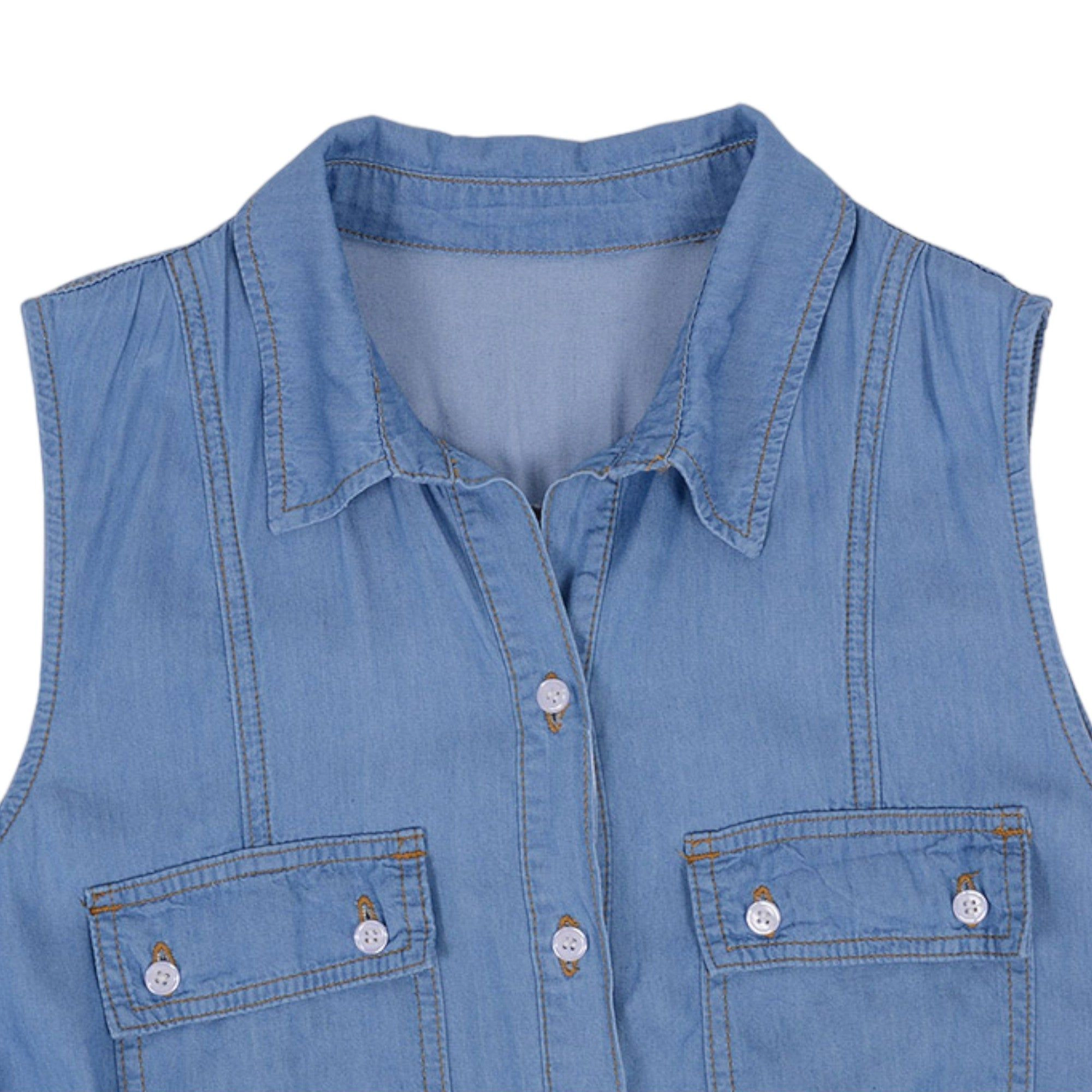 Anna-Kaci Women's Denim Tie Waist Turn Down Collar Pocket Shirt Dress