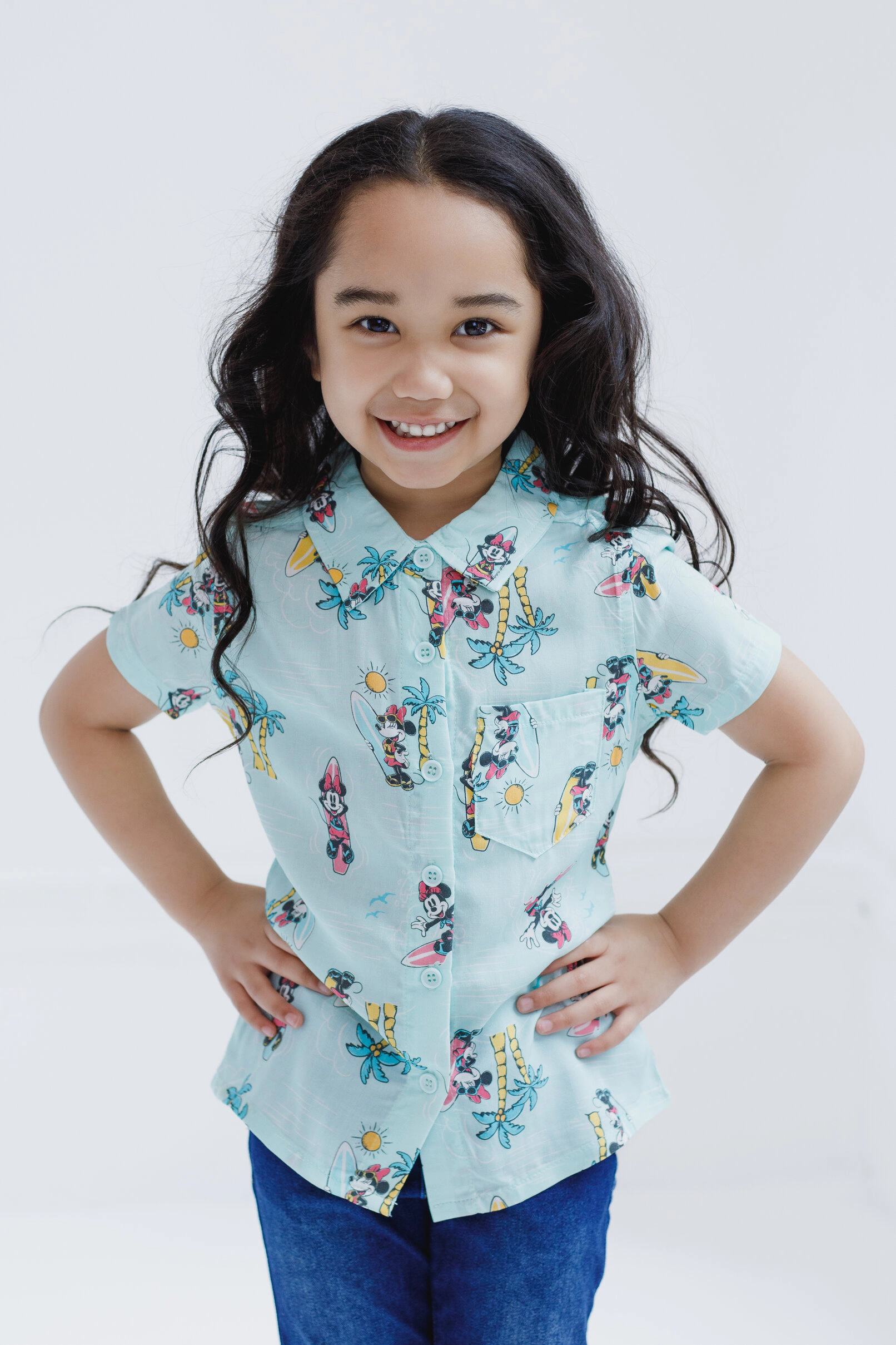 Disney Minnie Mouse Girls' Hawaiian Button-Down Shirt