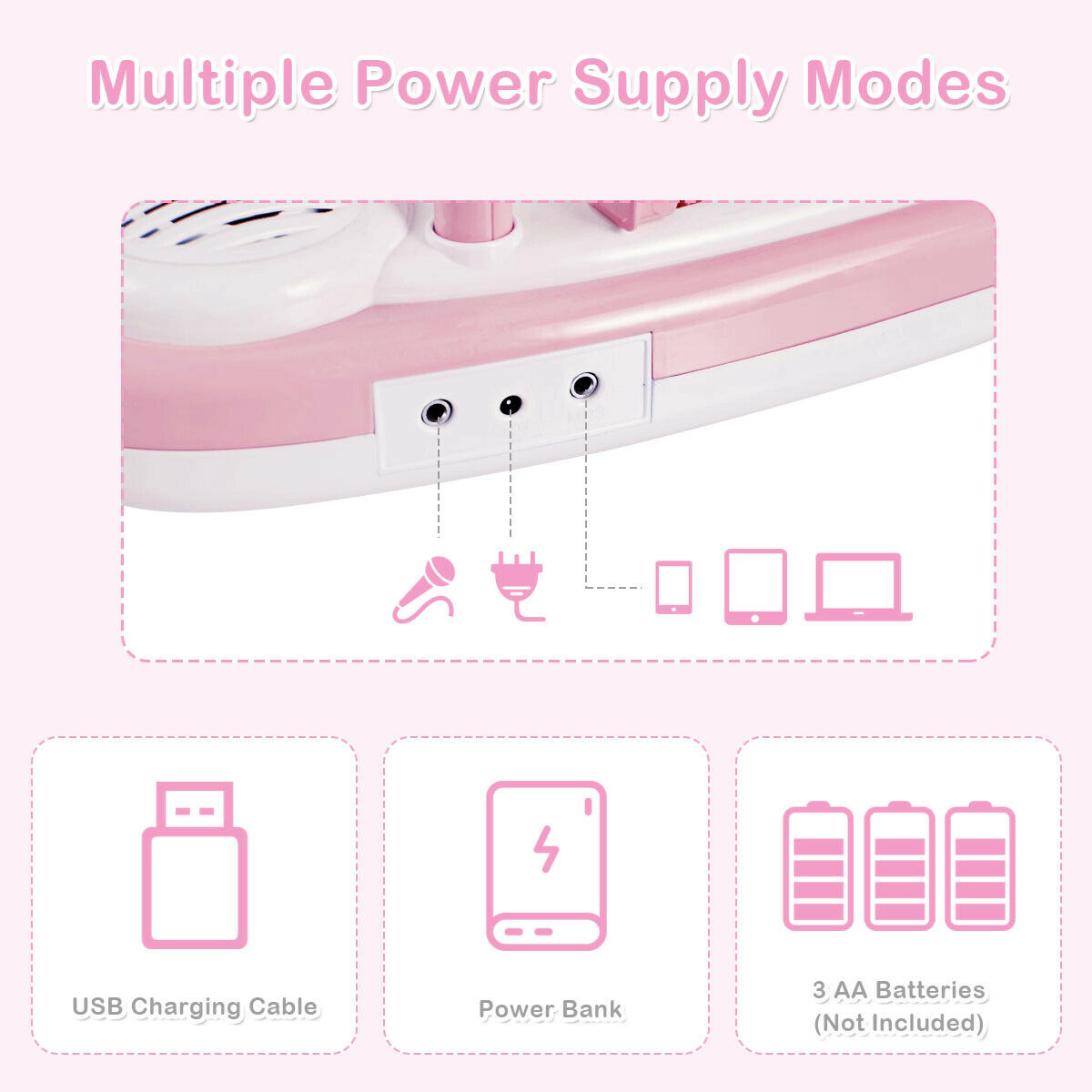SUGIFT Pink 37-Key Multifunctional Electric Keyboard Piano with Detachable Microphone and Music Stand