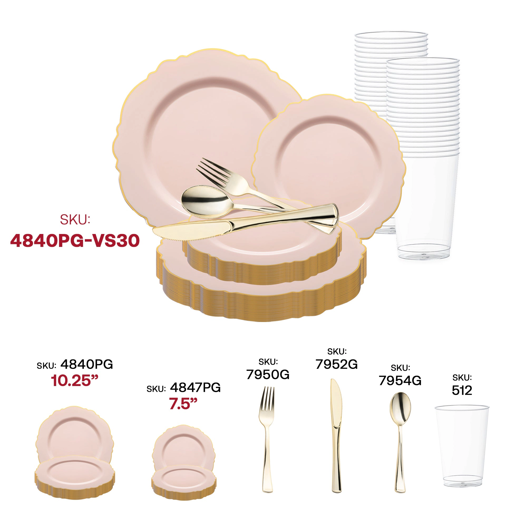 Smarty Had A Party with Gold Rim Round Blossom Disposable Plastic Wedding Value Set