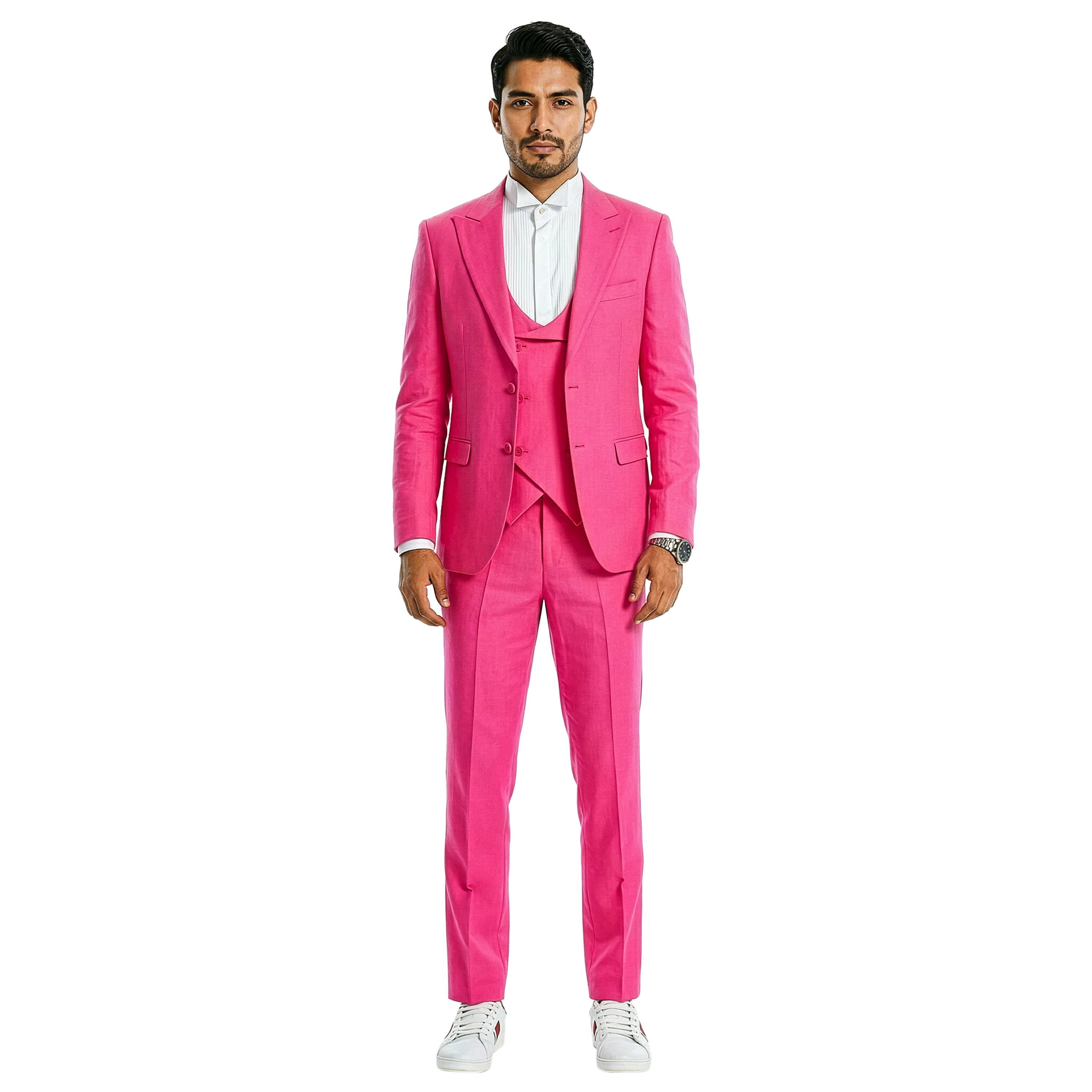 Tazzio Mens Skinny Fit 3 Piece Solid Suit Set With Double Breasted Vest