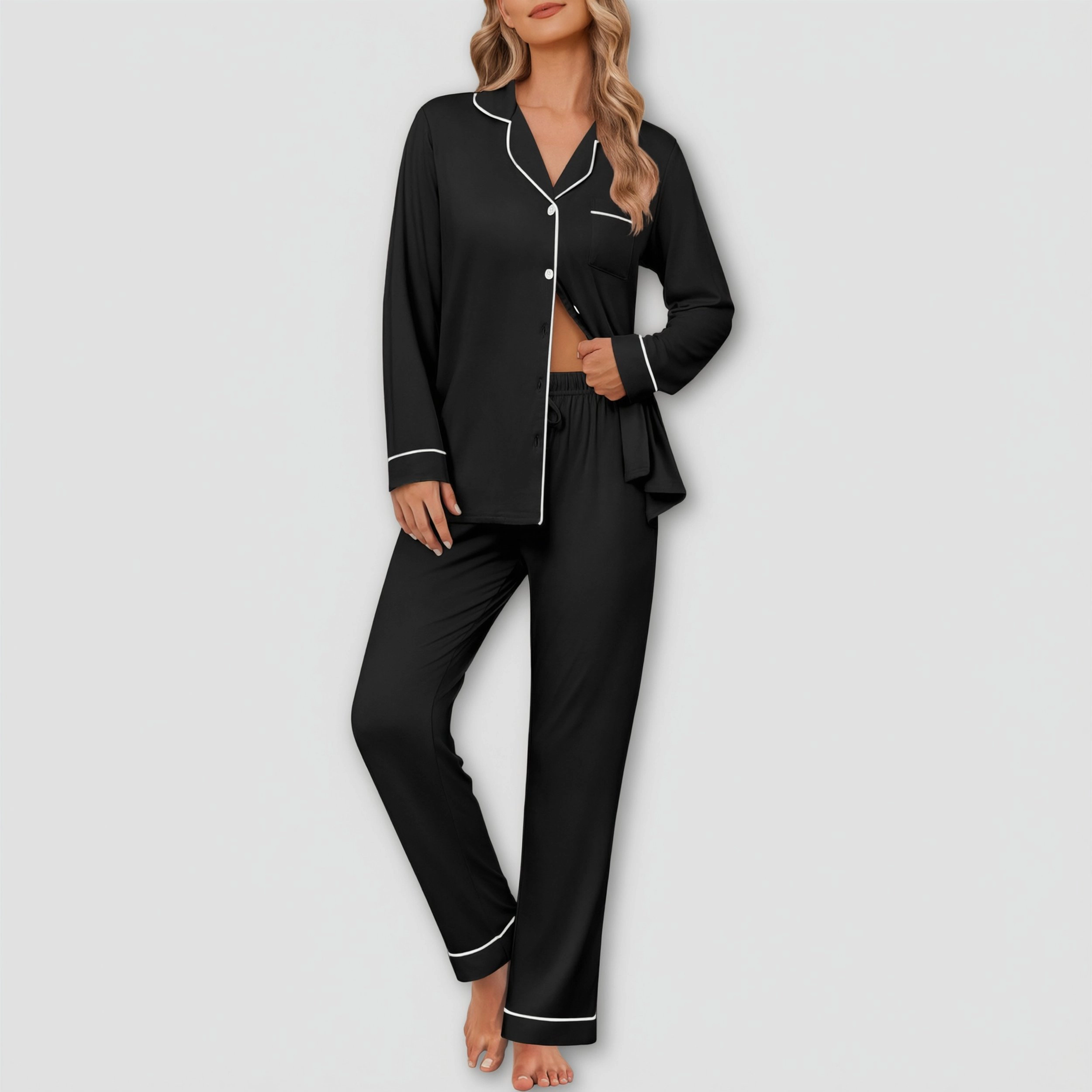 Ekouaer Womens Pajama Sets Button Down Two Piece Long Sleeve and Pants Loungewear Set