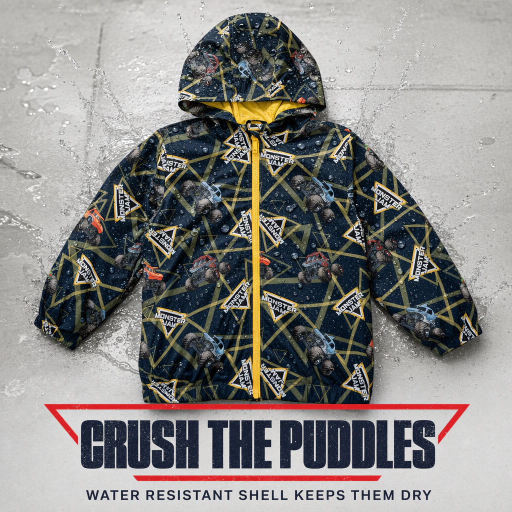 Monster Jam Boys' Zip-Up Hooded Windbreaker Jacket