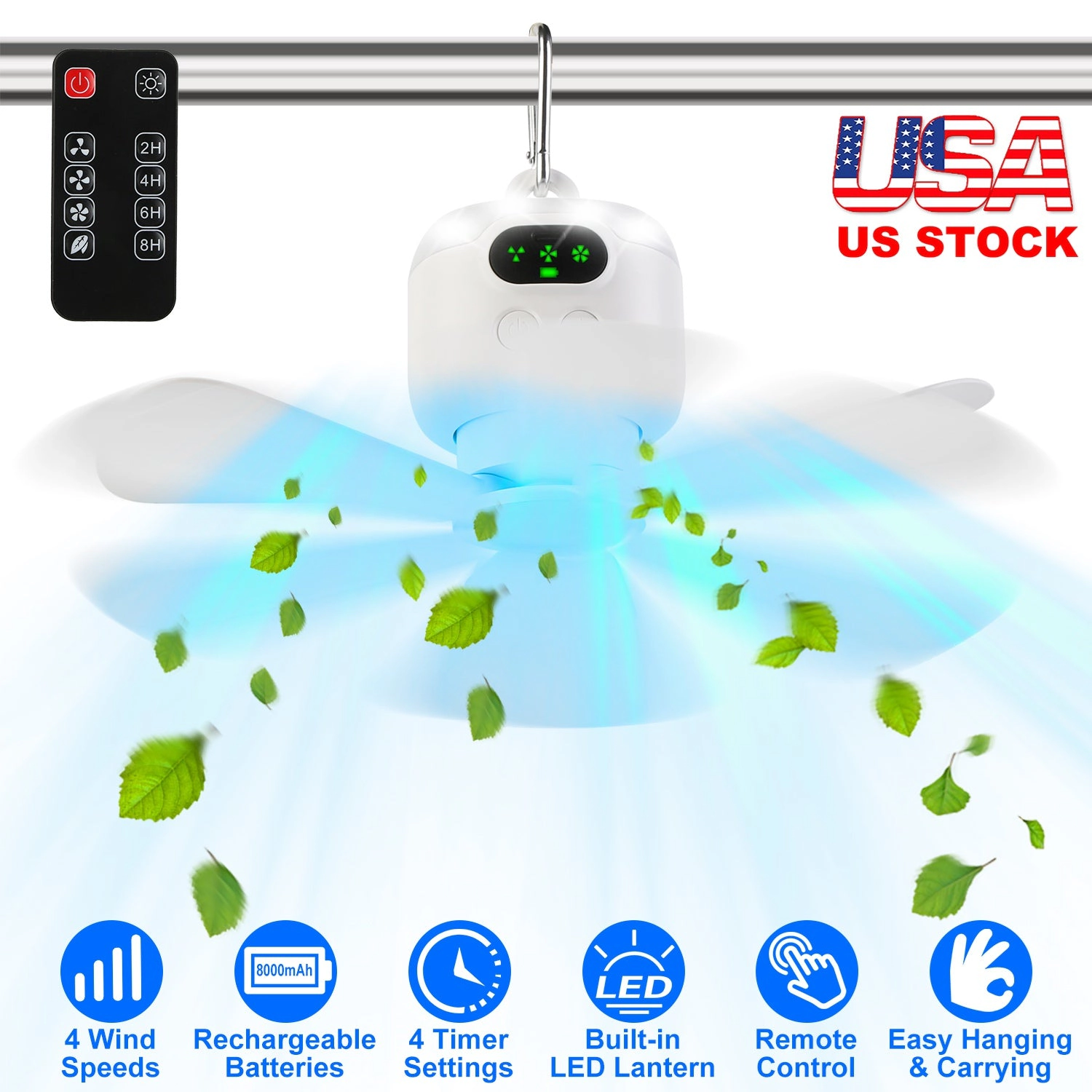 GBruno 2-in-1 Camping Fan With LED Lantern
