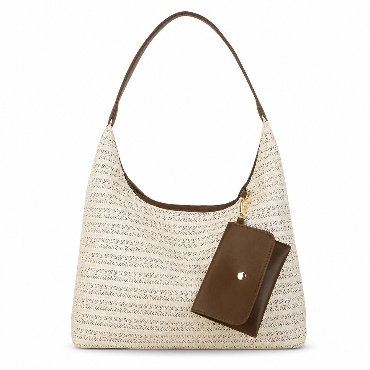 Alilang Women's Woven Straw Shoulder Bag Hobo Handbag with Removable Pouch and Magnetic Closure, Ivory