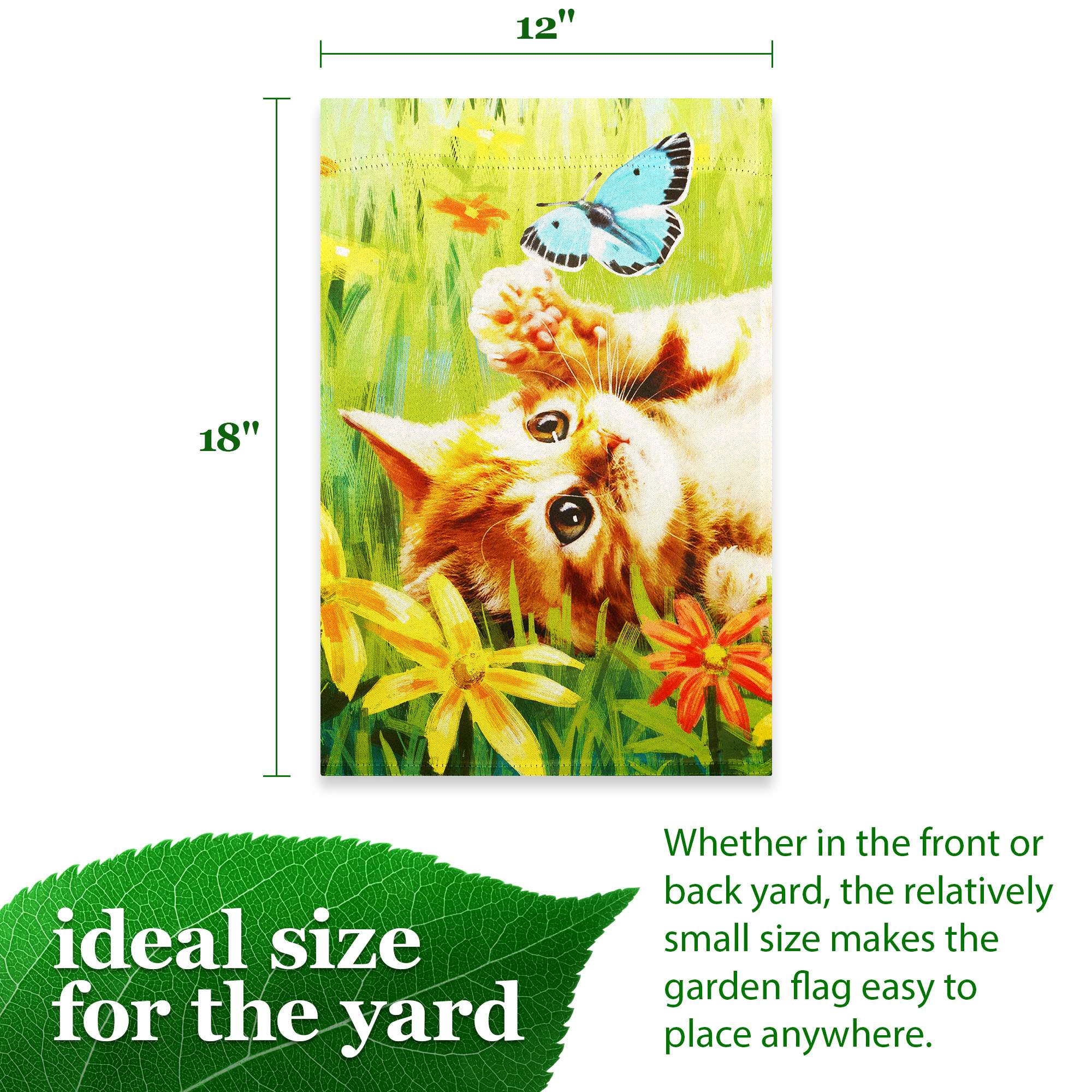G128 12x18 Inch Kitten Butterfly Flowers Double-Sided Garden Flag, Spring Outdoor Lawn Decoration
