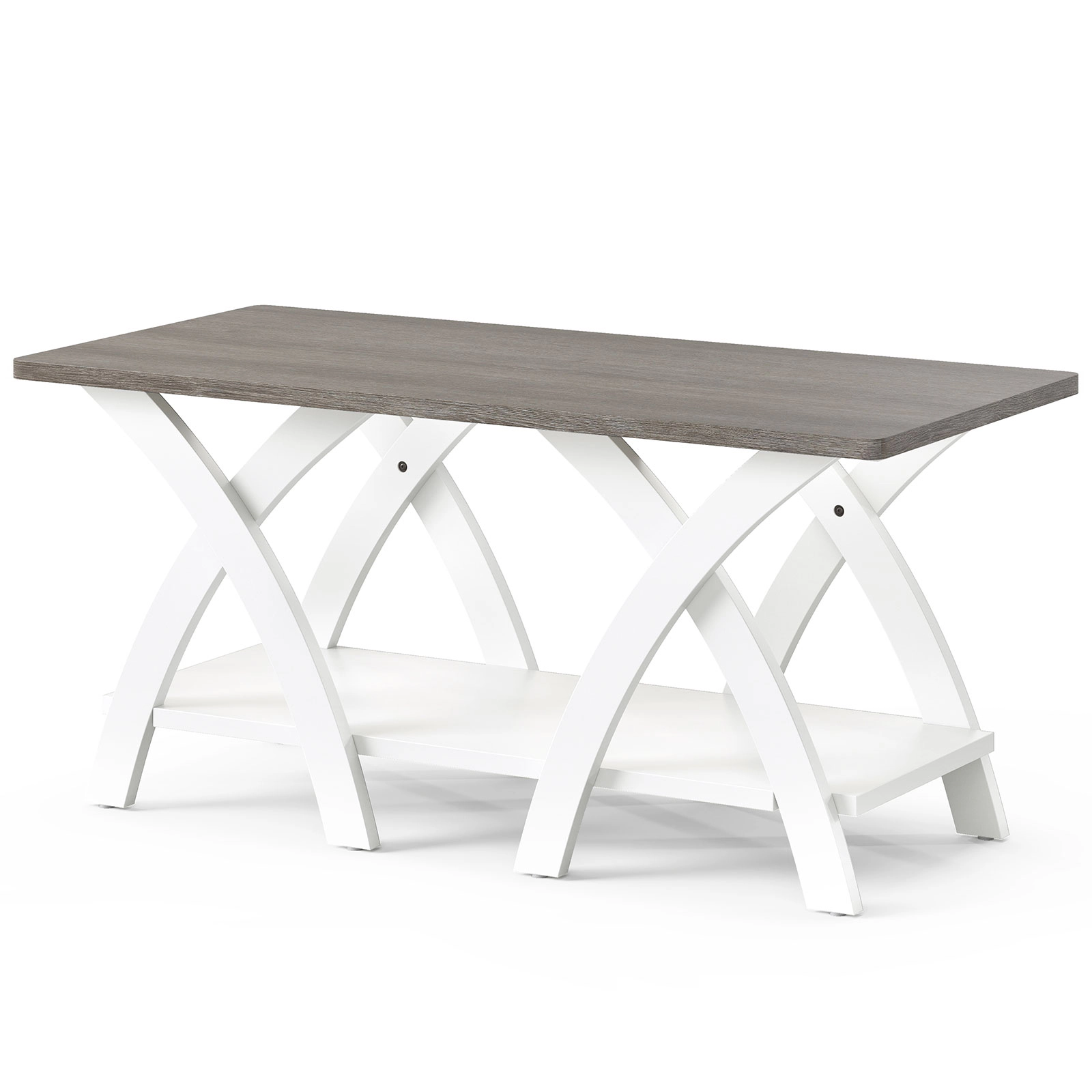 SUGIFT 2-Tier X-Shaped Legs Rubber Wood Farmhouse Coffee Table 40-in x 19-in x 18.5-in 155-lb Capacity Gray