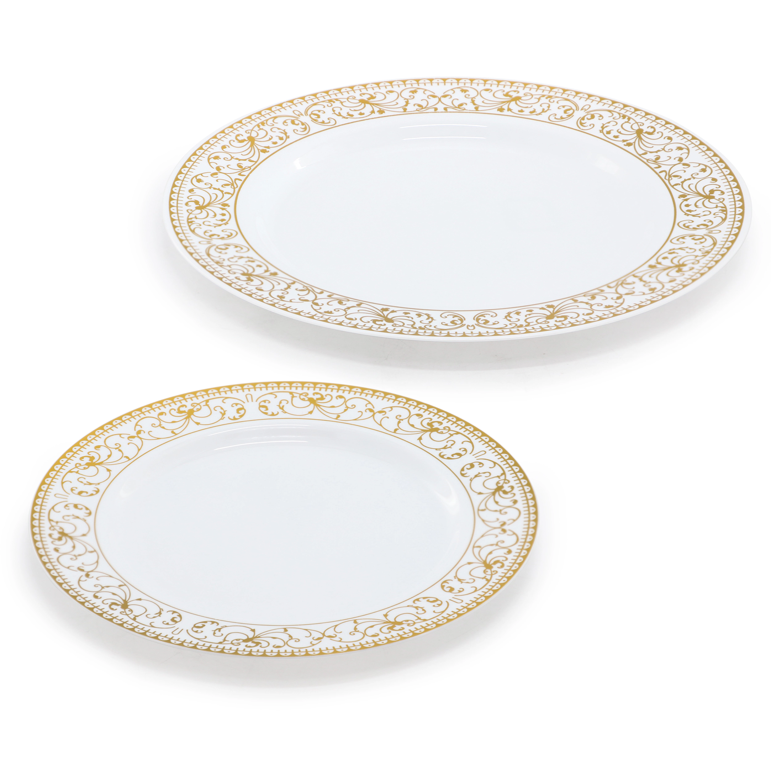 Elama 150 Piece Disposable Plastic Dinnerware Party Set for 25 Guests in White with Gold Decal Trim