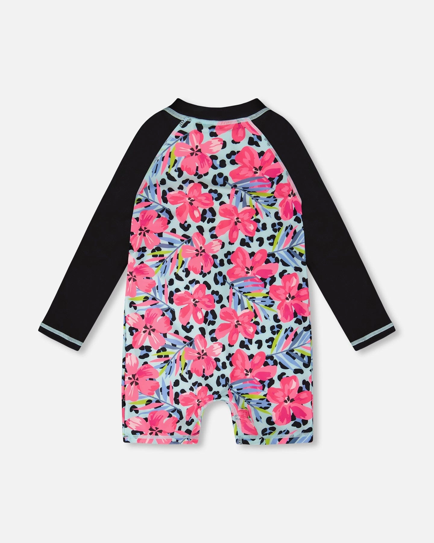 Deux par Deux Girls One-Piece Long Sleeve Rashguard Floral and Leopard Print