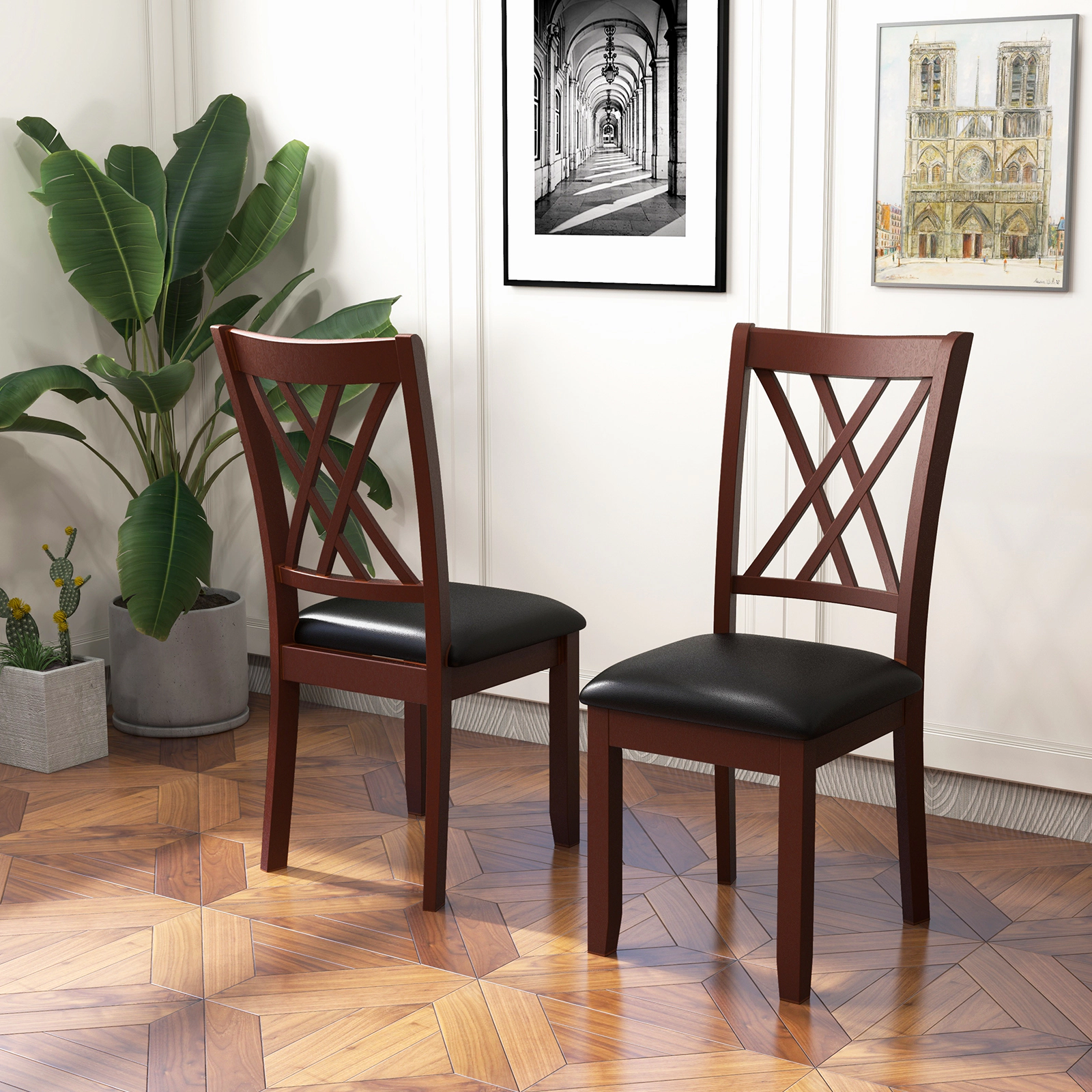 LJG Set of 2 Dining Chair with Backrest and Padded Seat