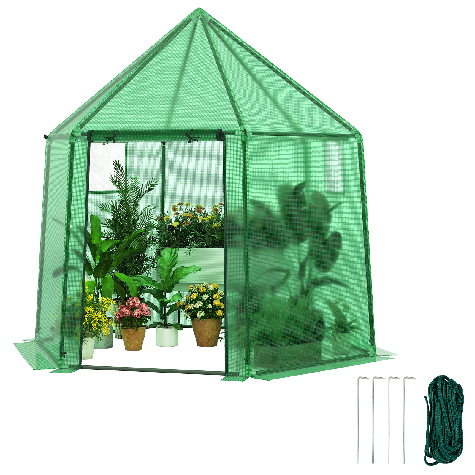 SUGIFT Green 6.5-ft x 5.6-ft Portable Mini Walk-in Greenhouse with PE Cover and 2 Screen Windows