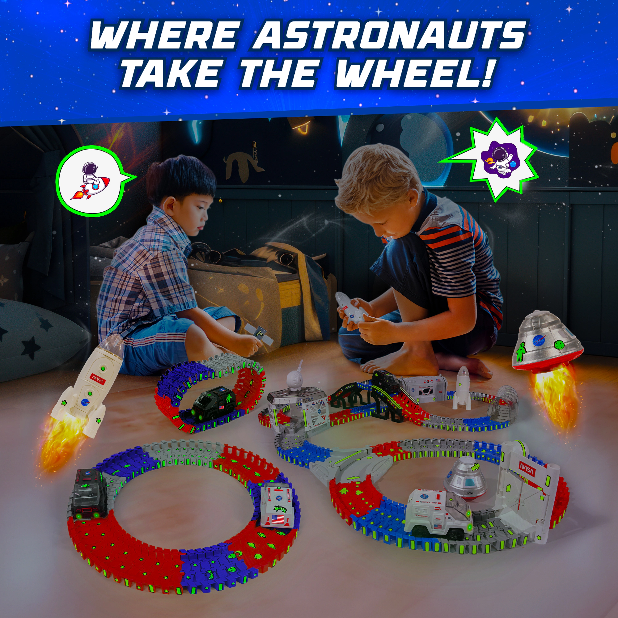 USA Toyz Lunar Loop NASA Space Tracks Playset 225 Pieces Interactive STEM Race Track Toy