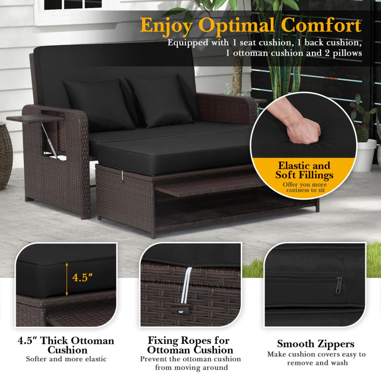Hivvago Premium Adjustable Outdoor Patio Daybed Set With Cushions And Storage Ottoman