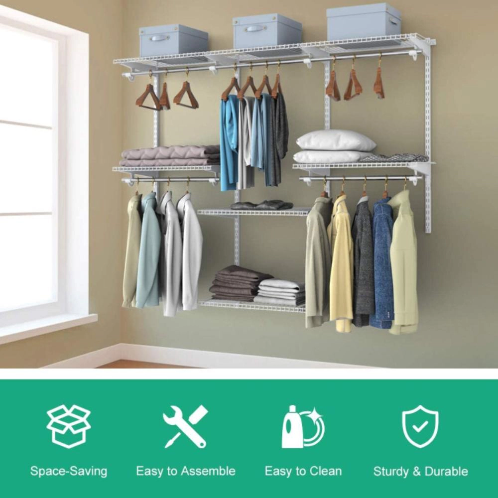 Hivvago Adjustable Wall Mounted Closet Rack System with Shelf