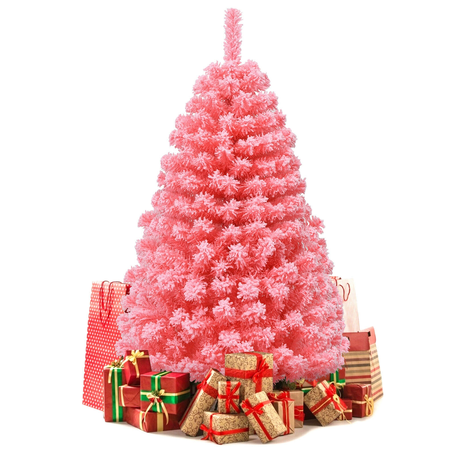 Glintex 4.5-Ft Pink Snow Flocked Christmas Tree with 348 Tips and Metal Stand, Pink