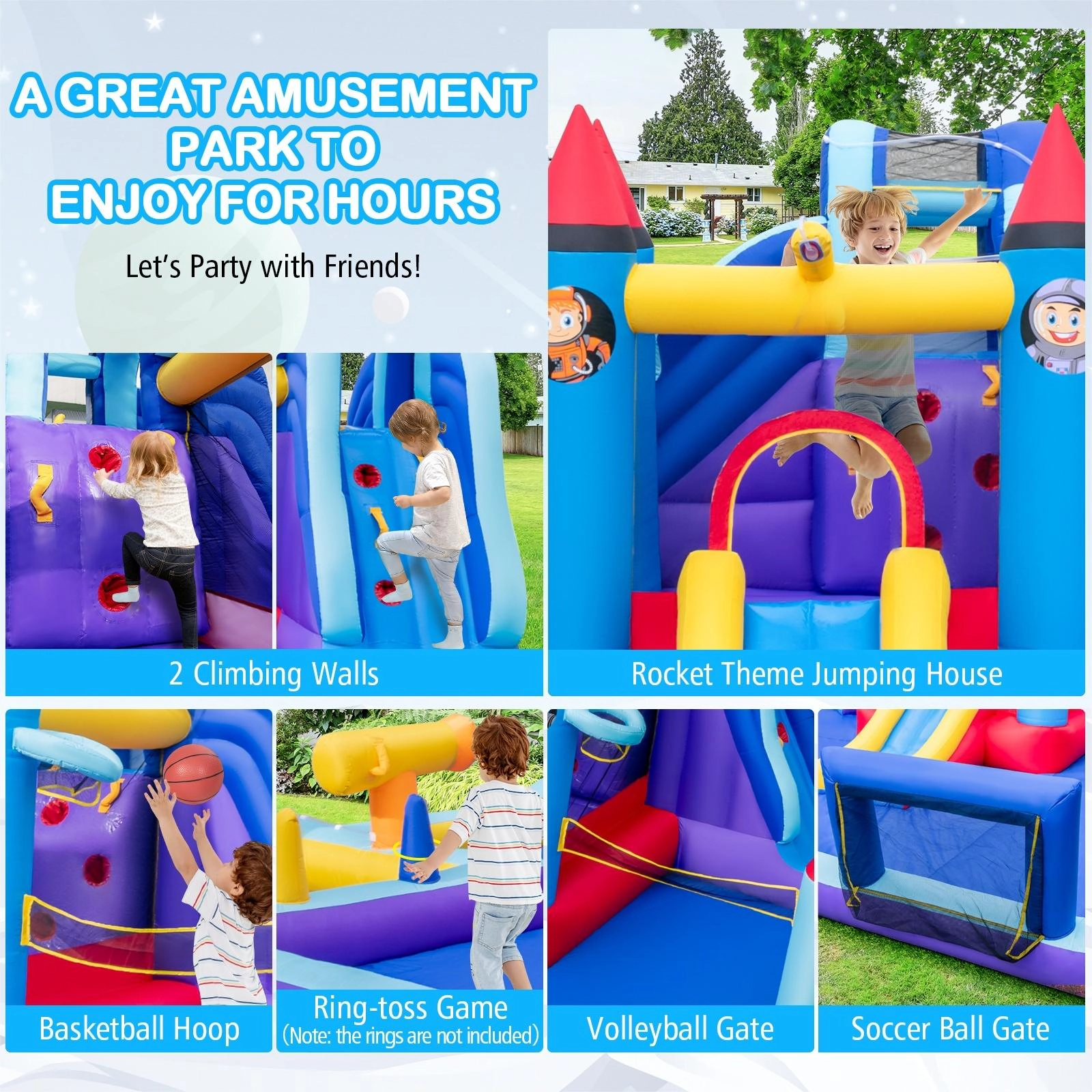 SUGIFT Rocket Theme Inflatable Bounce House Water Slide Park 300-lb Capacity Ages 3+ 218.5-in Long Multicolor