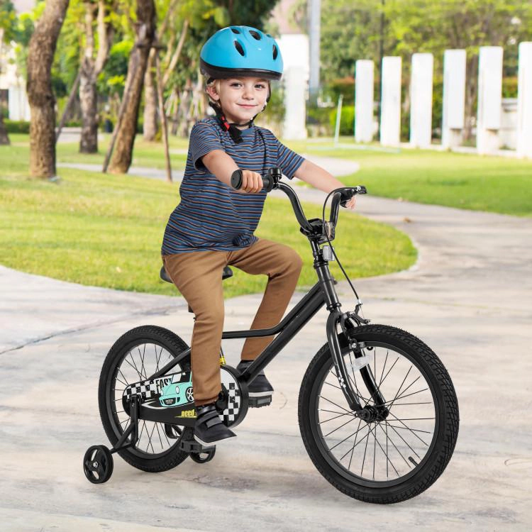 SUGIFT Black Low Step Frame Removable Training Wheels and Chain Guard Kids 18 Inch Bike