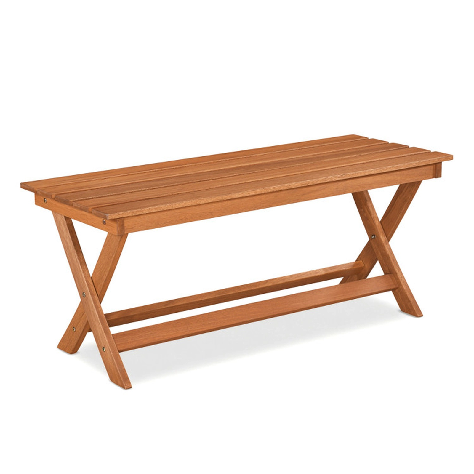 SUGIFT 2-Seat Wooden Garden Patio Bench with X-Shaped Legs 530-lb Capacity Backless Slatted Seat Natural