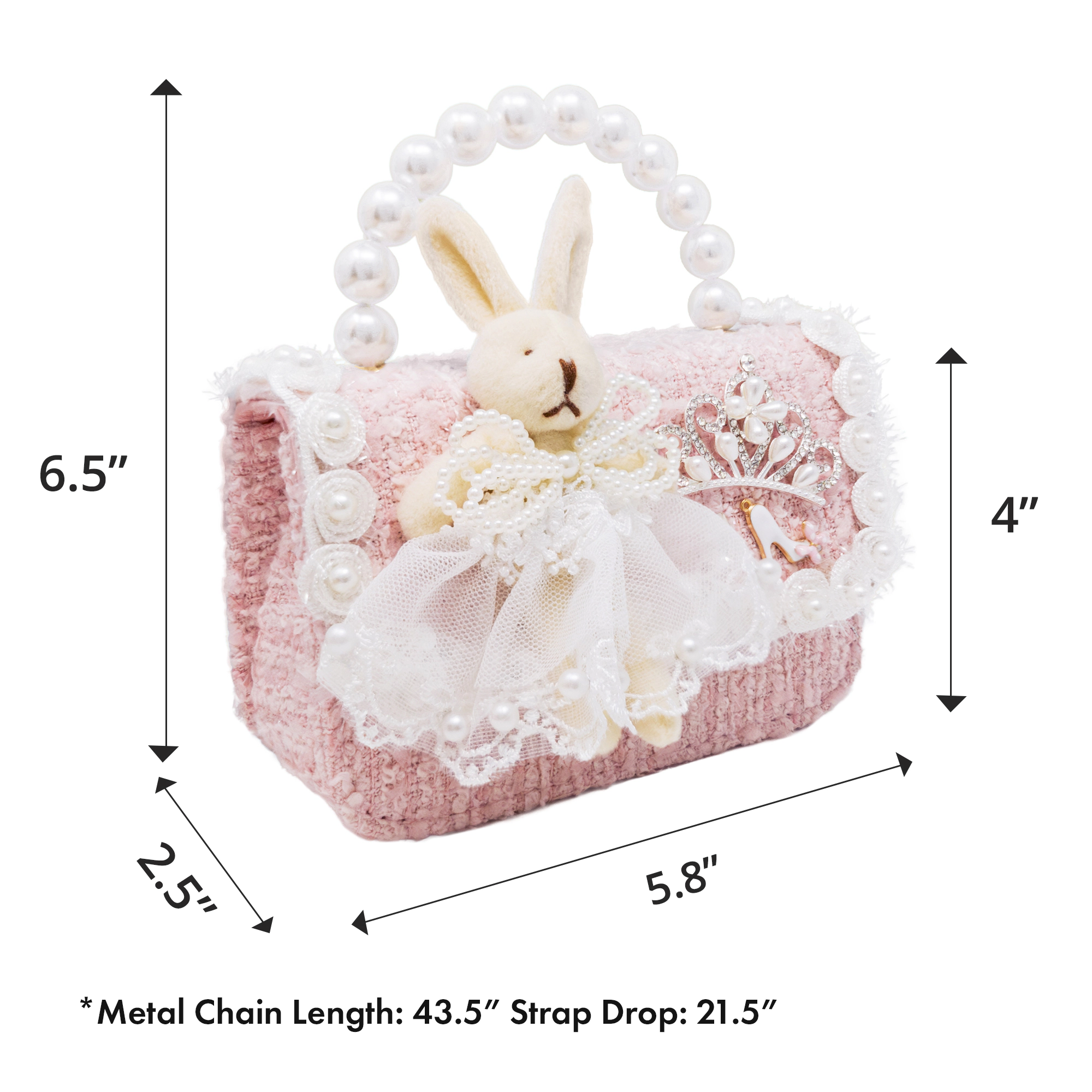 Puttisu Kids Bunny Royale Tweed Handbag with Pearl Handle
