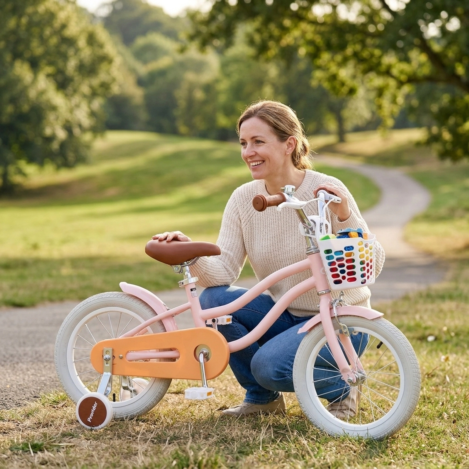 14-in Girls Bike with Training Wheels Removable Basket and Coaster Brake for Ages 3-5 Air Tires Kids Bicycle