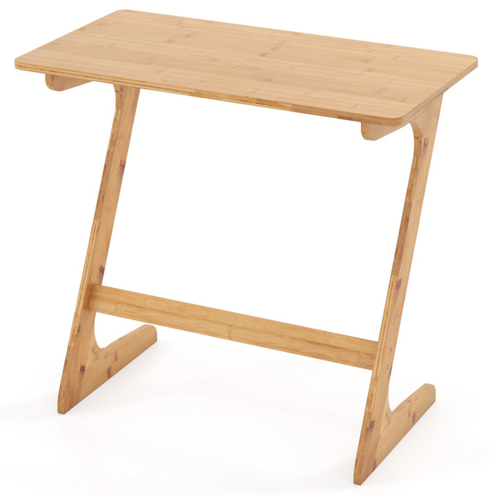 SUGIFT 30 in Bamboo Z-Shaped TV Tray Sofa Side Table with Metal Frame