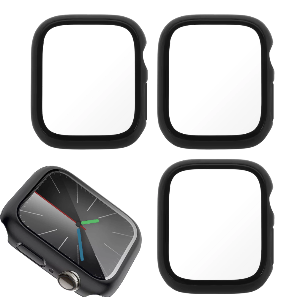 Qixxronics for Apple Watch Series SE [44mm] Case 3PCS, with Built-in Tempered Glass Screen Protector