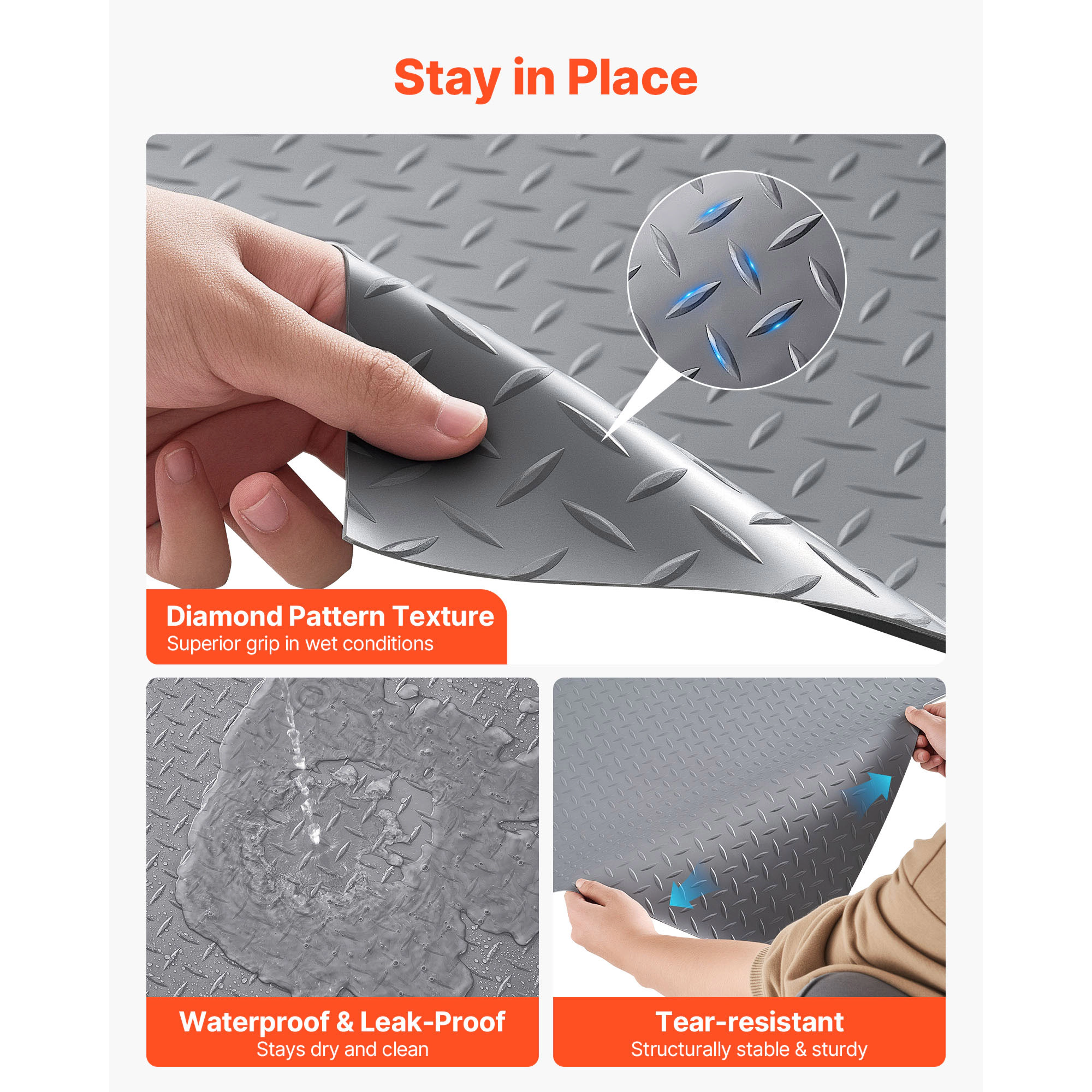 HONGGE Garage Floor Roll Garage Flooring Mat 2.2 mm Thick ened PVC Diamond Plate Floor Protector Mat with Double-sided