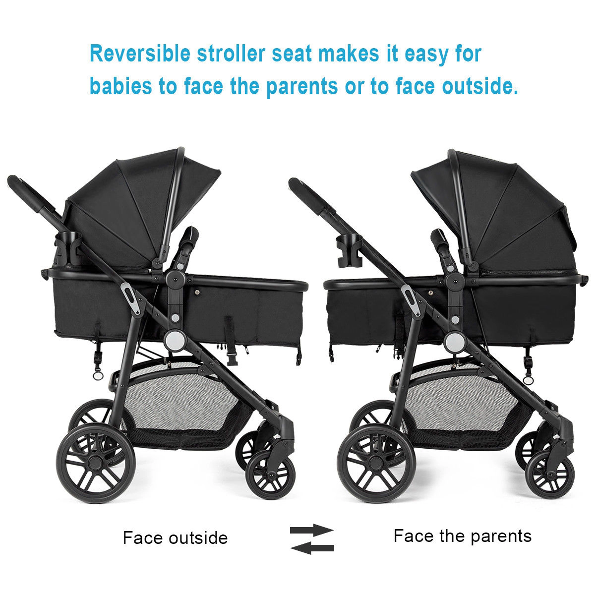 SlickBlue Baby Stroller with Adjustable Bassinet, Reversible Seat and Canopy