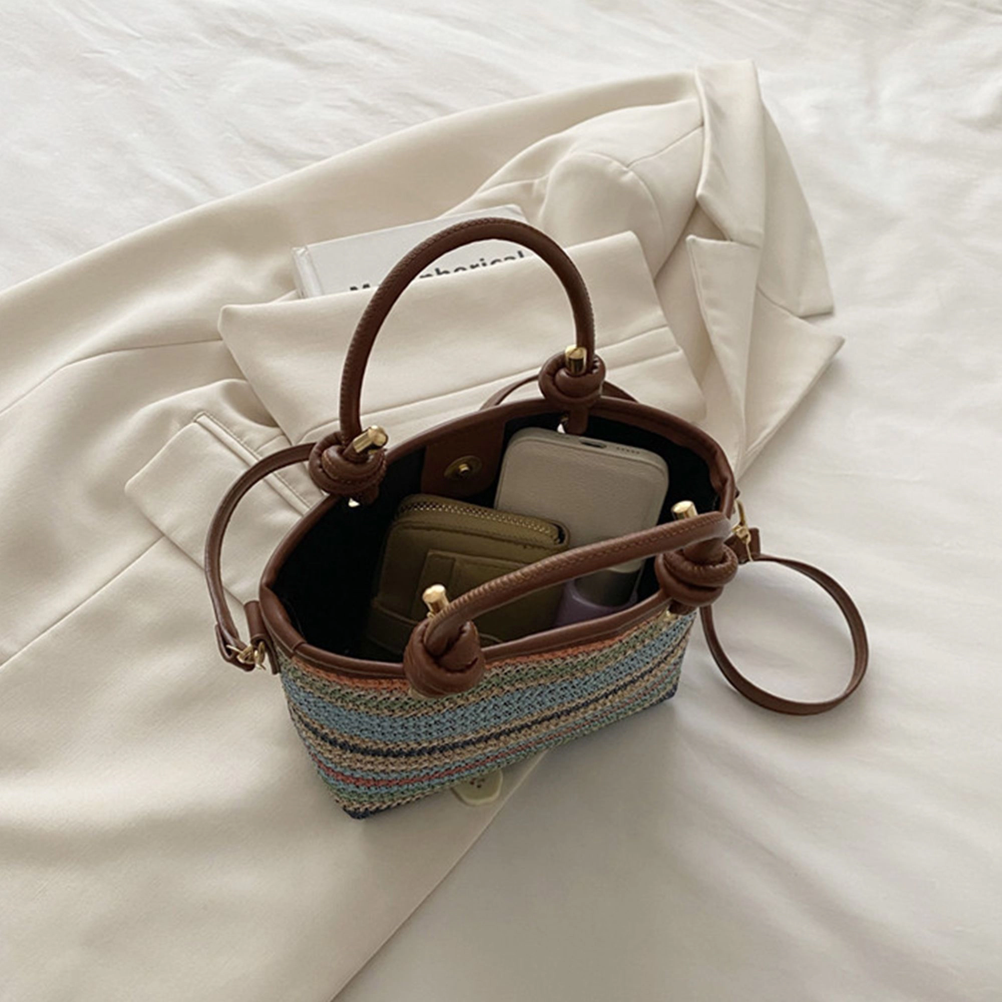 Alilang Women's Woven Mini Tote Crossbody Bag with Top Handles and Adjustable Strap